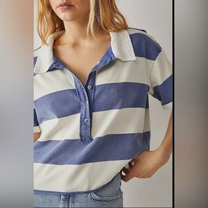 Free People We The Free Cleo Stripe Crop Polo Shirt